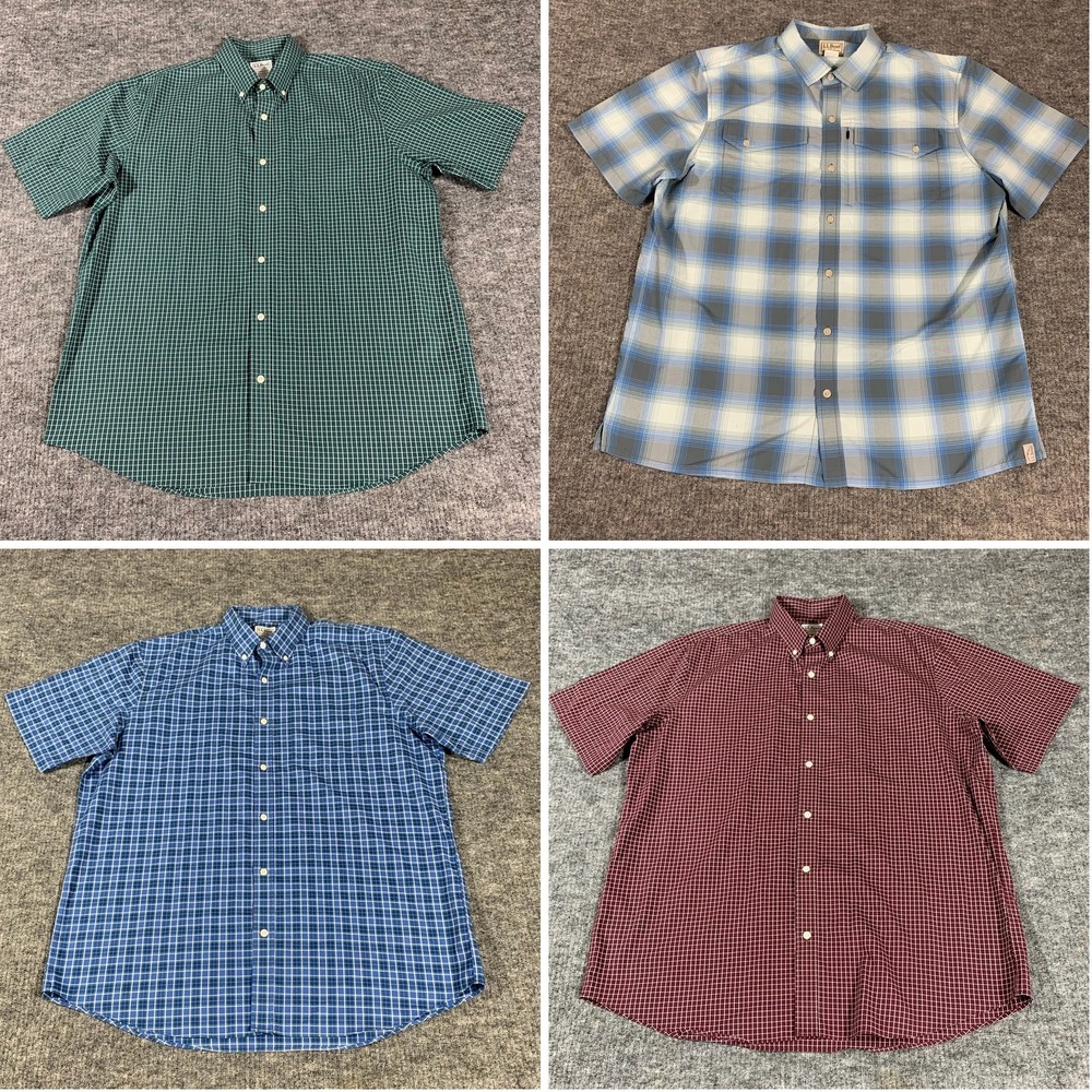 LL Bean Lot of 4 Shirts Mens L Button Down Short Sleeve Plaid Outdoors Fishing